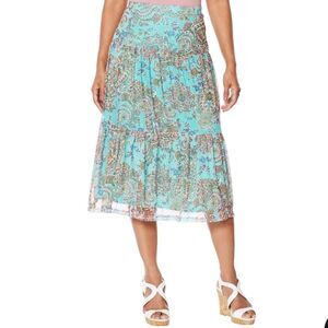 Nina Leonard Printed Power Mesh Tiered Skirt Sz 1X